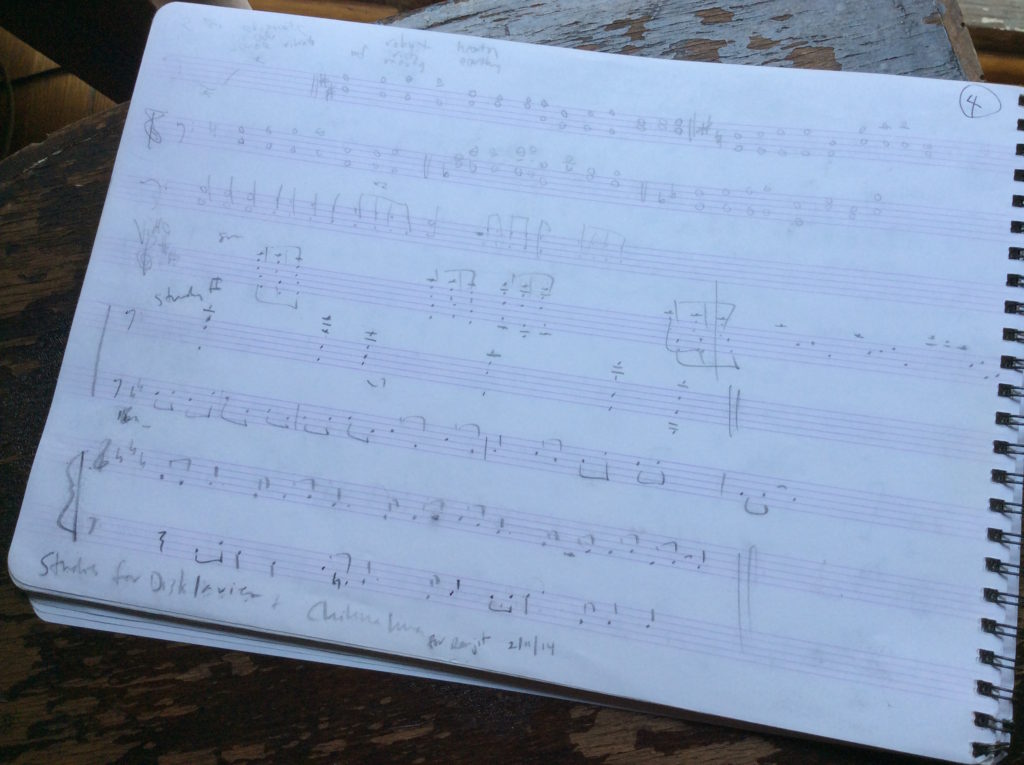 Original sketches for studies #2 and #1 (I don't think I wrote out #3). (BTW, the scrawls on the top of the page are from shortly after I fractured my humerus at the end of 2012, hence a little sloppy.)